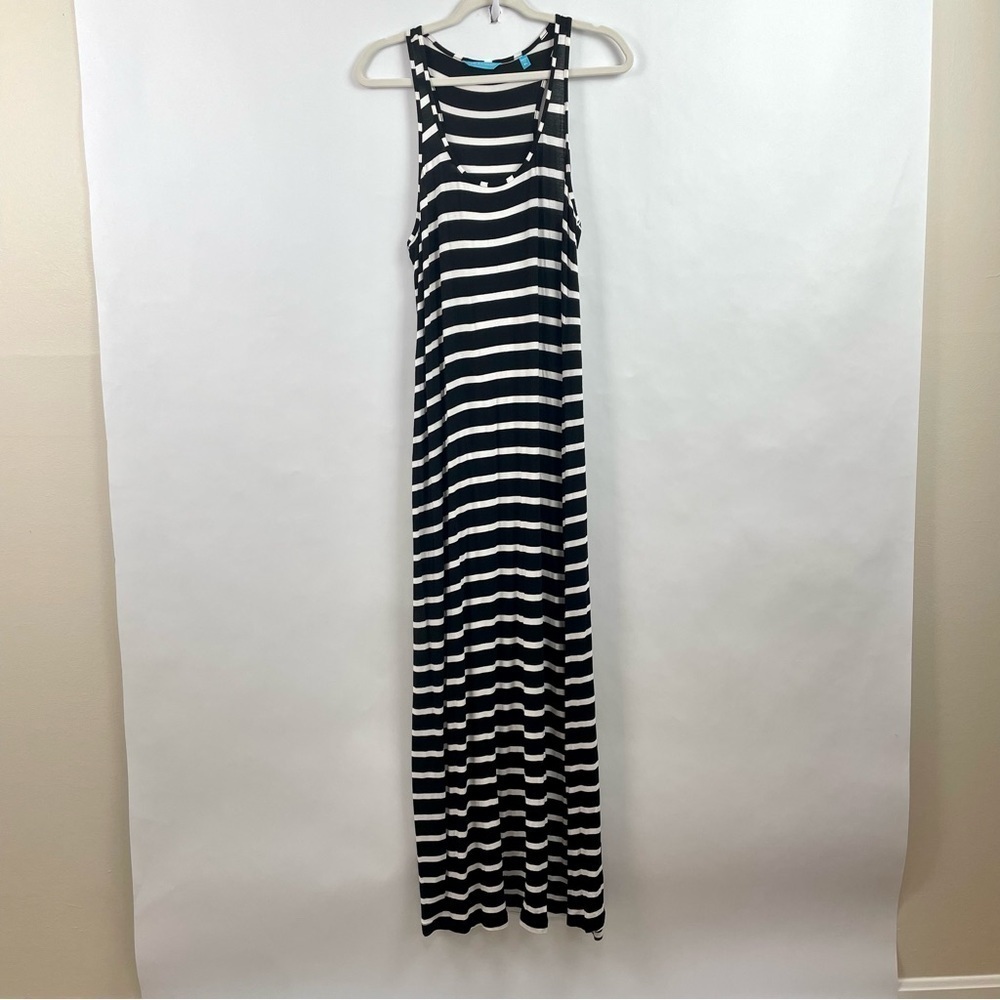 Tori Richard Honolulu Sleeveless Maxi Dress Black & White‎ Stripe Racer Back XL